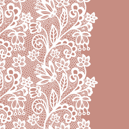 Seamless lace border. Vector illustration. White lacy vintage elegant trim.のイラスト素材