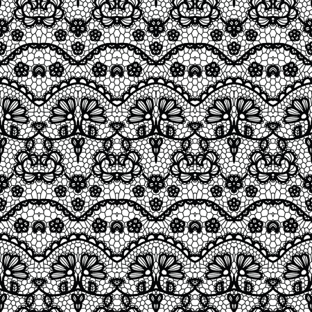 Lace black seamless pattern with flowers on white backgroundのイラスト素材
