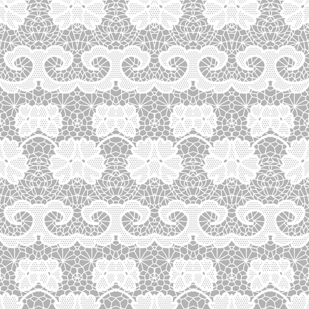 White lace seamless pattern with flowers on grey backgroundのイラスト素材