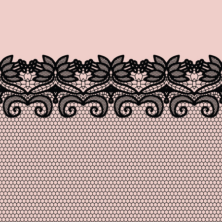 Lace border. Vector illustration. Black lacy vintage elegant trim.のイラスト素材