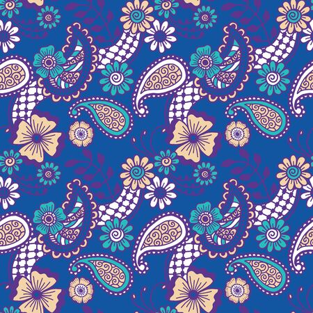 Paisley mehndi seamless colorful pattern. Vector illustrationのイラスト素材