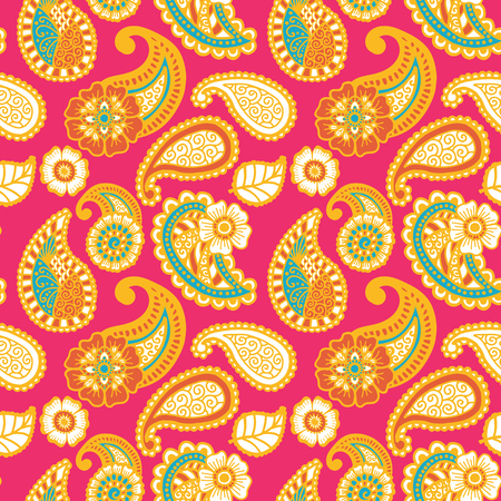 Paisley mehndi seamless colorful pattern. Vector illustrationのイラスト素材