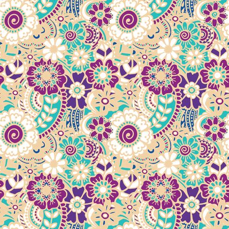 Paisley mehndi seamless colorful pattern. Vector illustrationのイラスト素材