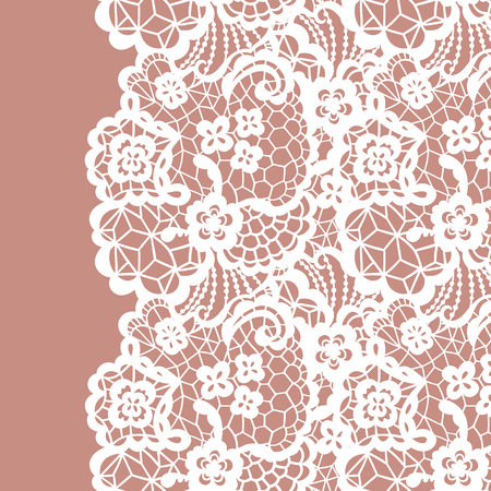 Seamless lace border. Vector illustration. White lacy vintage elegant trim.のイラスト素材
