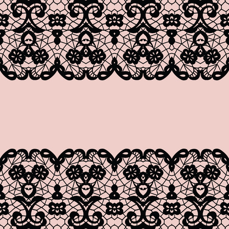 Lace border. Vector illustration. Black lacy vintage elegant trim.のイラスト素材