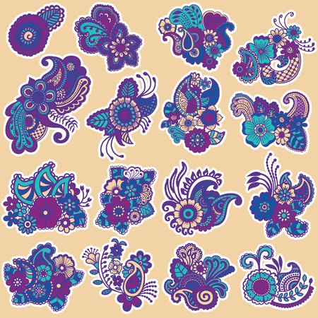 Mehndi design. Big collection of patterns. Vector illustrationのイラスト素材