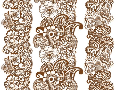Mehndi ribbons. Paisley design. Collcstion of ornaments. Vector illustrationのイラスト素材