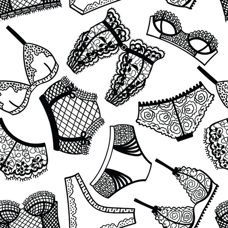 Lingerie panty and bra seamless pattern. Vector illustration.のイラスト素材