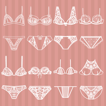 Collection of lingerie. Panty and bra set. Vector illustrationsのイラスト素材