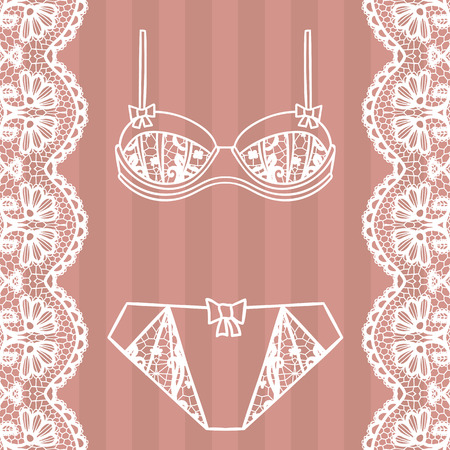 Hand drawn lingerie. Panty and bra set. Vector illustrationのイラスト素材