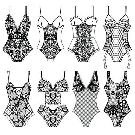 Collection of lingerie. Body set. Vector illustrationsのイラスト素材