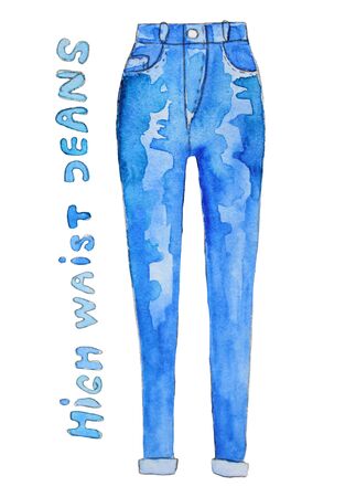 Blue jeans. Hand drawn watercolor illustration.の写真素材