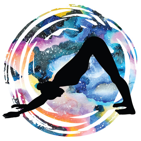 Women silhouette. Adho mukha svanasana. Downward dog yoga pose.のイラスト素材