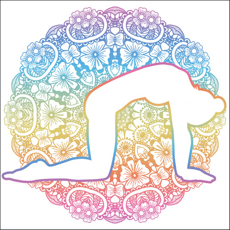 Women silhouette. Cat yoga pose. Marjaryasana.のイラスト素材