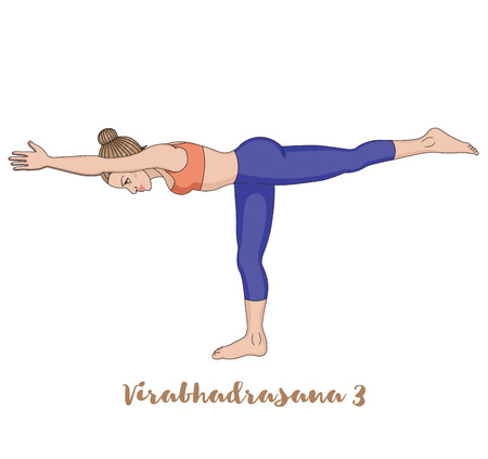 Women silhouette. Warrior 3 yoga pose. Virabhadrasana 3のイラスト素材