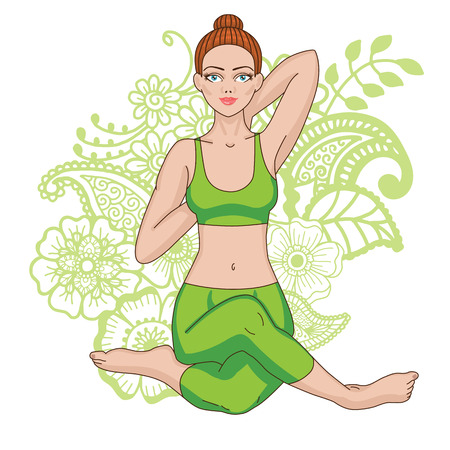 Women silhouette. Mermaid yoga pose. Eka pada raja kapotasana.のイラスト素材