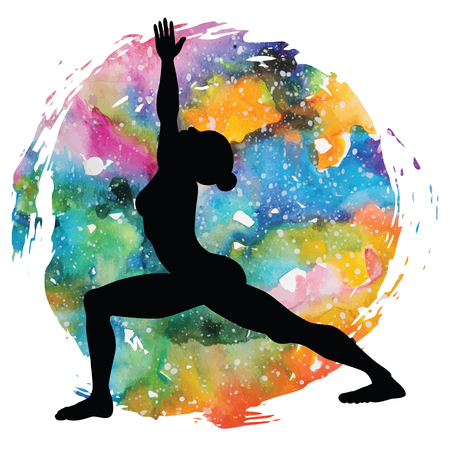 Women silhouette. Warrior 1 yoga pose. Virabhadrasana 1のイラスト素材