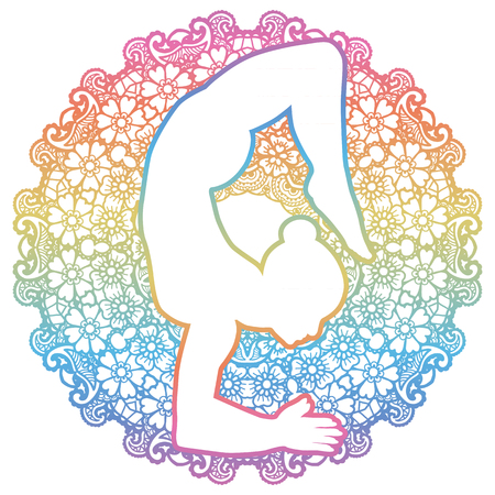 Women silhouette. Scorpion yoga pose. Vrischikasanaのイラスト素材