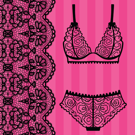 Hand drawn lingerie. Panty and bra set.のイラスト素材
