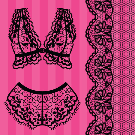 Hand drawn lingerie. Panty and bra set.のイラスト素材