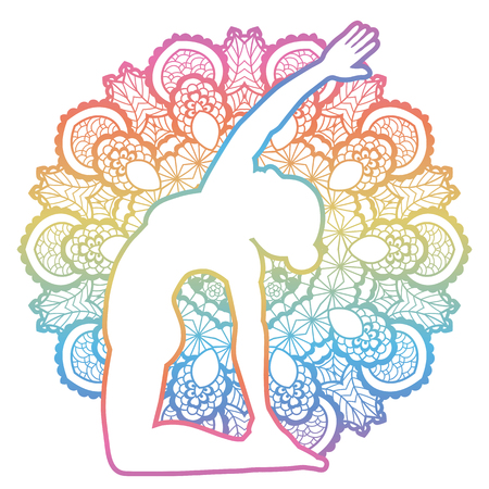 Women silhouette. Revolved Camel Yoga Pose.のイラスト素材