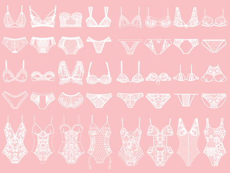 Collection of lingerie. Panty and bra set. Body.のイラスト素材