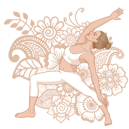 Women silhouette. Reserved warrior yoga pose. Viparita Virabhadrasanaのイラスト素材
