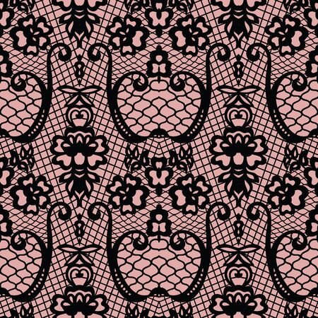 Lace black seamless pattern with flowers on white backgroundのイラスト素材