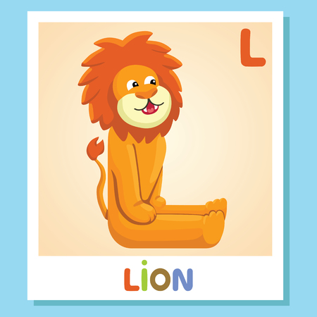 L is for Lion. Letter L. Lion, cute funny illustration. Animal alphabetのイラスト素材