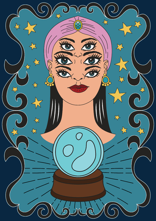 Psychic with her crystal ball. Vintage circus illustrations collection.のイラスト素材
