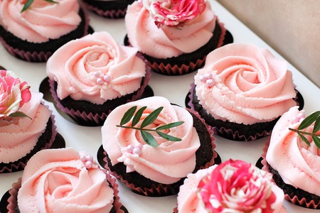 Cream caramel homemade cupcake in box. Modern photoの写真素材