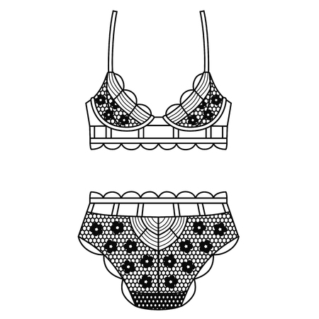 Hand drawn lingerie. Panty and bra set. Vector illustrationのイラスト素材