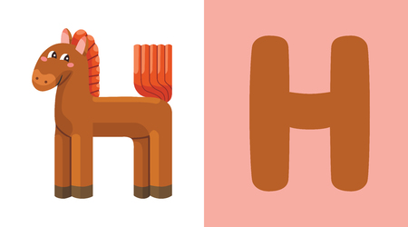 H is for Horse. Letter H. Horse, cute illustration. Animal alphabet Vector illustration.のイラスト素材