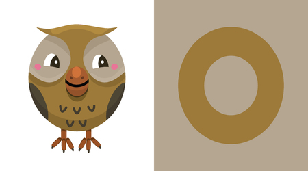 O is for Owl. Letter O. Owl  cute illustration. Animal alphabet Vector illustration.のイラスト素材