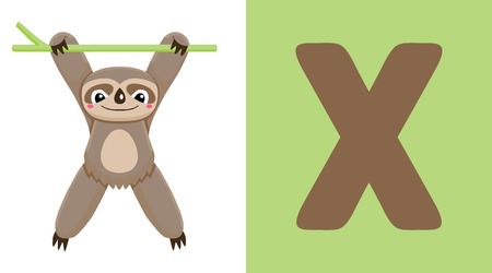 X is for Xenarthra. Letter X. Xenarthra, cute illustration. Animal alphabet.のイラスト素材