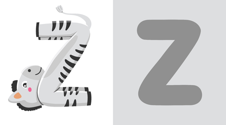Z is for Zebra. Letter Z. Zebra, cute illustration. Animal alphabet Vector illustration.のイラスト素材