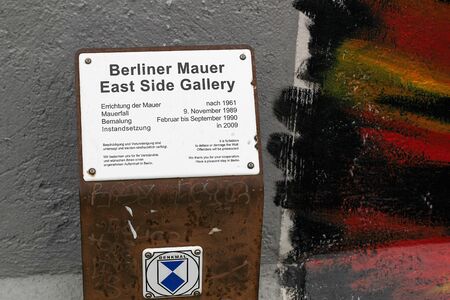BERLIN, GERMANY - JUNE 2018: Graffiti and artworks at the East Side Gallery on June 02, 2018 in Berlin, Germany. East Side Gallery is an international memorial for freedom.のeditorial素材