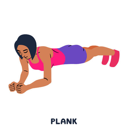 Push ups. Sport exersice. Silhouettes of woman doing exercise. Workout, training.のイラスト素材
