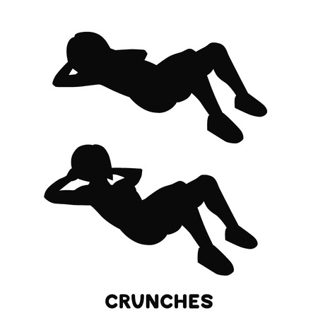 Crunches. Sport exersice. Silhouettes of woman doing exercise. Workout, training.のイラスト素材