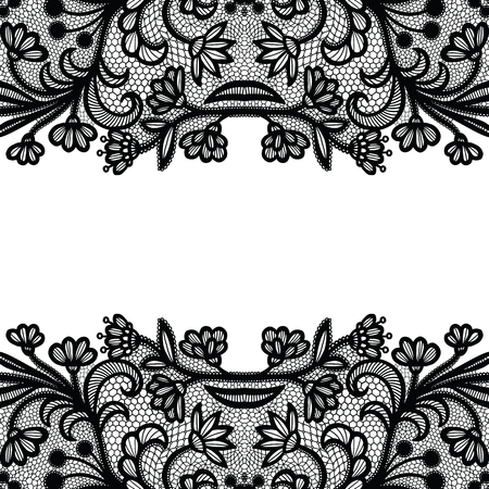 Seamless lace border. Vector illustration. Black lacy vintage elegant trim.のイラスト素材