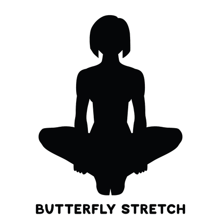 Butterfly stretch. Sport exersice. Silhouettes of woman doing exercise. Workout, training Vector illustrationのイラスト素材