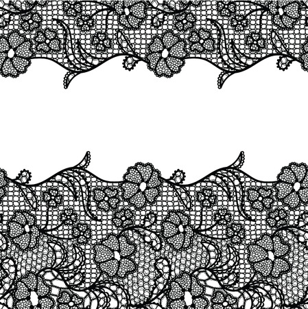 Seamless lace border. Vector illustration. Black lacy vintage elegant trim.のイラスト素材