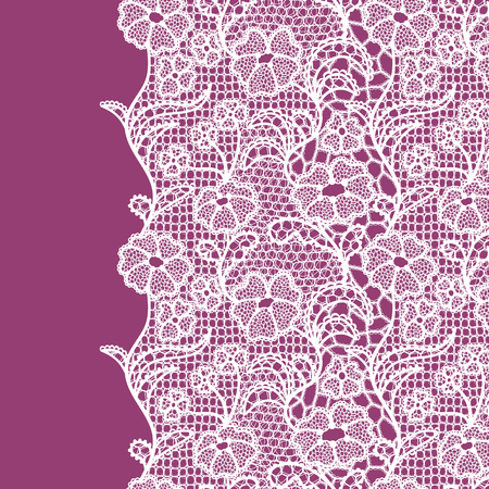 Seamless lace border. Vector illustration. White lacy vintage elegant trim.のイラスト素材