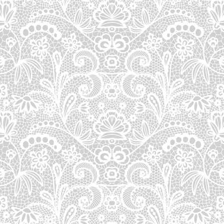 White lace seamless pattern with flowers on beige backgroundのイラスト素材