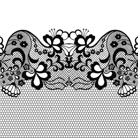 Seamless lace border. Vector illustration. Black lacy vintage elegant trim.のイラスト素材