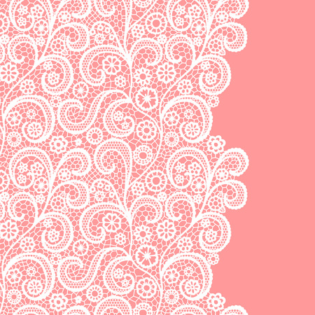 Seamless lace border. Vector illustration. White lacy vintage elegant trim.のイラスト素材