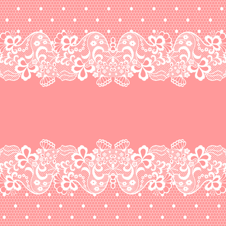Seamless lace border. Vector illustration. White lacy vintage elegant trim.のイラスト素材
