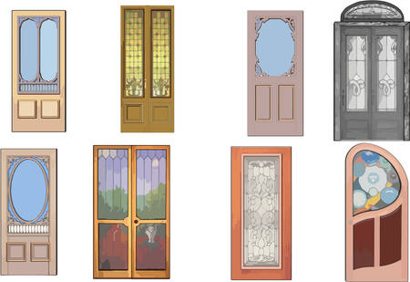 Doors set of wooden vector doorsのイラスト素材