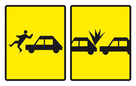 Road signs warning about accidents. Vectorized graphic.の写真素材