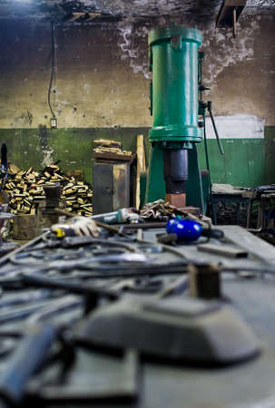 The interior of the authentic smithy.の写真素材